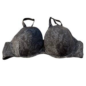 Torrid Curve Black & Gray Floral Underwire Bra 46C Adjustable Straps Padded Cups